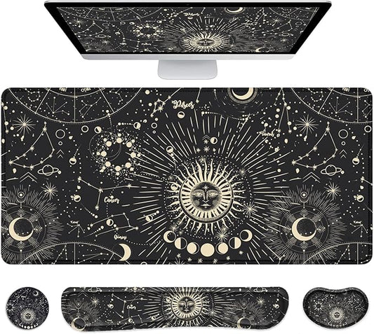 LATEEFAH Desk Mat, Mouse Pad with Wrist Rest, 4-in-1 Large Mouse Pads for Desk, Ergonomic Mouse Pad and Keyboard Wrist Rest Gaming Keyboard Mat for Office, Home