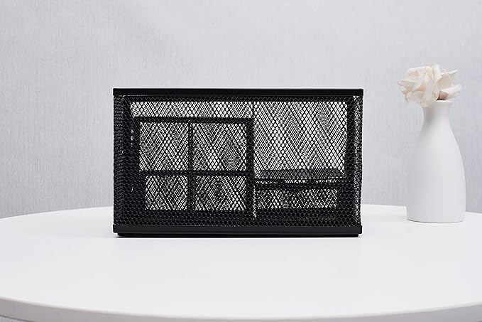 Annova Mesh Desk Organizer Office with 7 Compartments + Drawer/Desk Tidy Candy/Pen Holder/Multifunctional Organizer (Black)