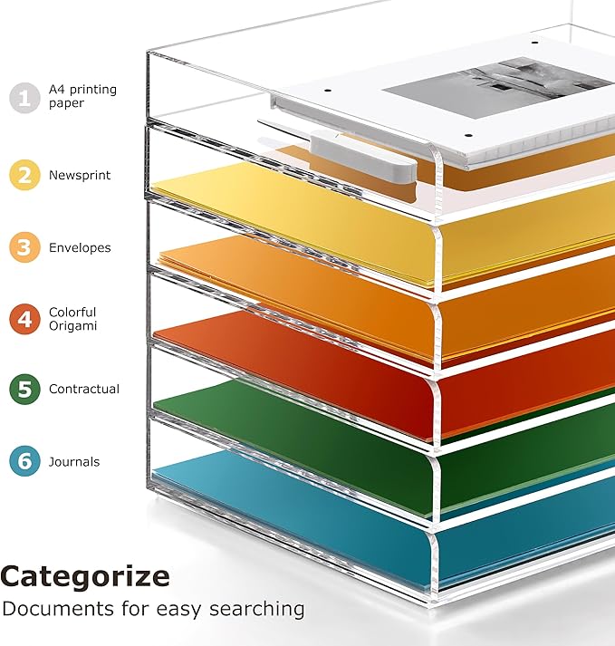 2-Tier Acrylic Stackable Letter Tray Paper Organizer Trays for Desk, Clear Horizontal File Paper Sorter, Office Supplies Accessories Storage for Letter/A4 Size Folders Documents 12.4inx8.86inx3.46in
