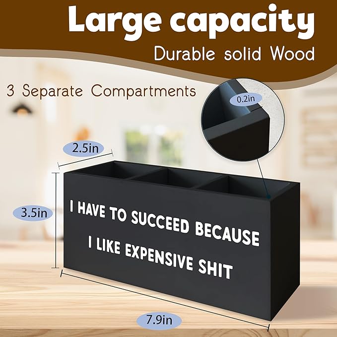 Funny Sign Decor Pen Holder for Desk, Funny Black Office Signs Decor, I Have to Succeed Because I like Expensive Shit, Amusing Decor Office Pen Holder for Women Men Desk Accessories