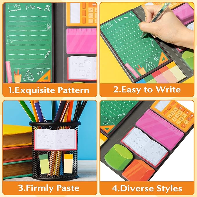 B1ykin Sticky Notes Set, Cartoon Theme Cute Self-Stick Notes Pad Teacher Appreciation Gifts， Self-Adhesive Writing Memo Pages Sticky to Do Notepad Thank You Gift for School Classroom (Math Teacher)