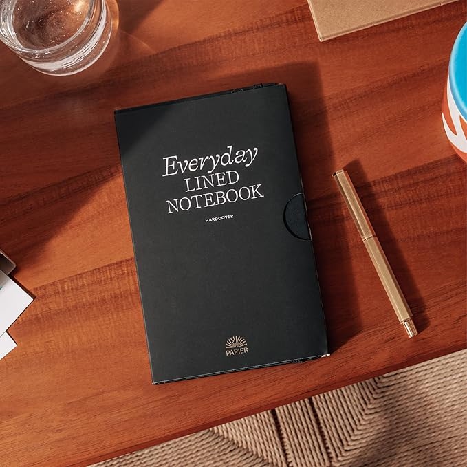 Papier Everyday Notebook - Black, 5” x 8.25” | Lined Journal Book with Expandable Back Pocket | For Note Taking, Journalling, List Making, School, University Essentials or the Office | FSC Paper
