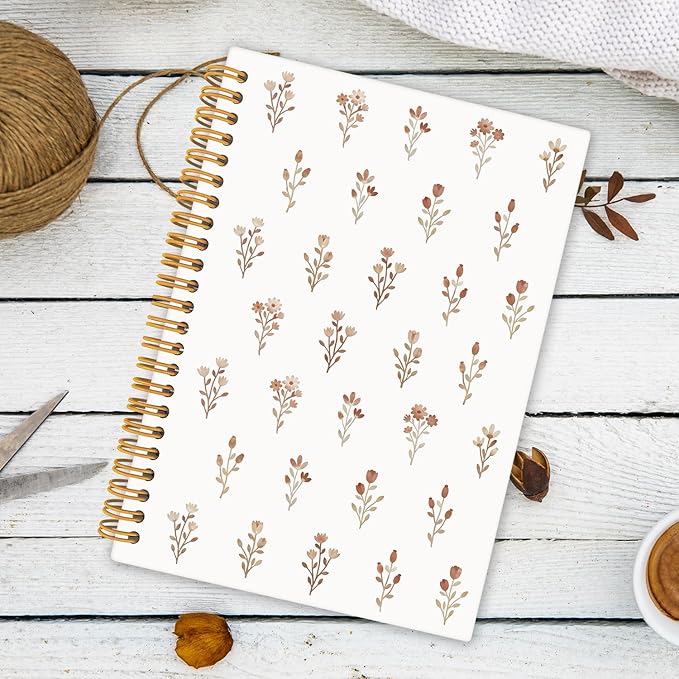 Boho Floral Spiral Notebook Journal, Cottagecore Wildflower Flower Notebooks for Note Taking, Pretty Journals for Women, Hardcover Notebook 5.5x8.3