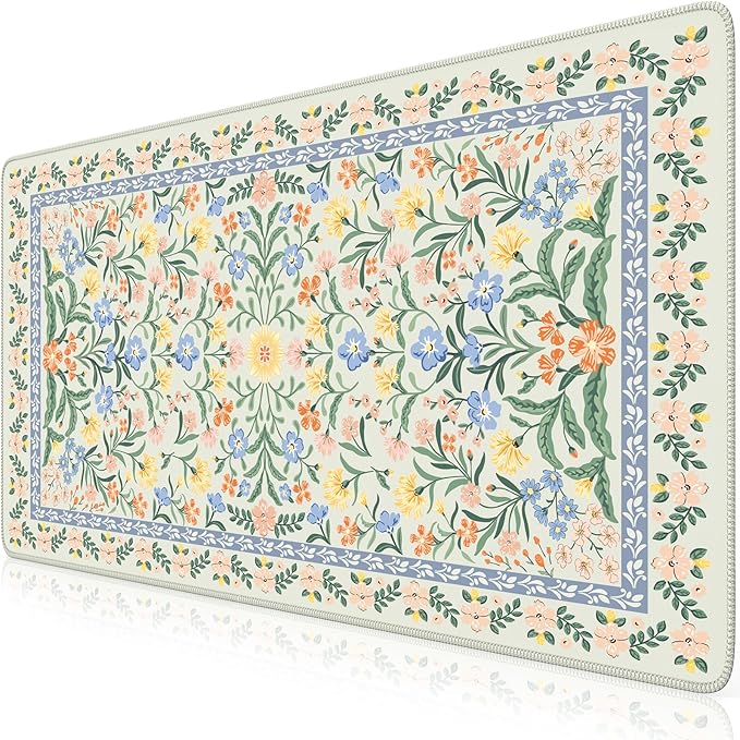 HAOCOO Desk Mat for Keyboard and Mouse, Large Keyboard Mats for Desk, Cute Desk Mat with Non-Slip Rubber Base, Computer Mat with Stitched Edges, Office Aesthetic (Green)