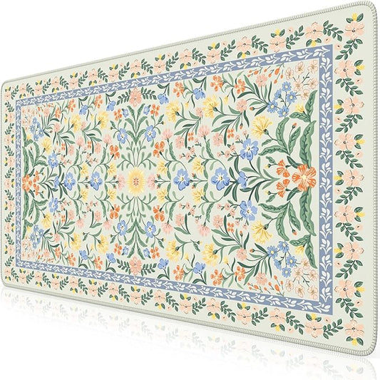 HAOCOO Desk Mat for Keyboard and Mouse, Large Keyboard Mats for Desk, Cute Desk Mat with Non-Slip Rubber Base, Computer Mat with Stitched Edges, Office Aesthetic (Green)