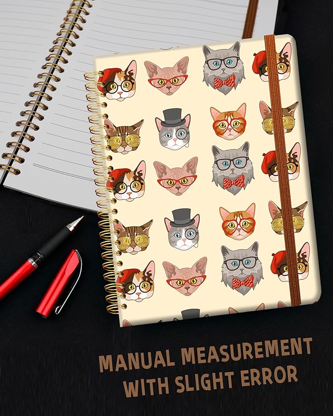 Ruled Spiral Writing Notebook,A5 Hardcover Lined College Journal for Women,Strong Twin-Wire Binding with Premium Paper,8.4" X 6",Perfect for School,Office,Home(Cute Funny Cats)