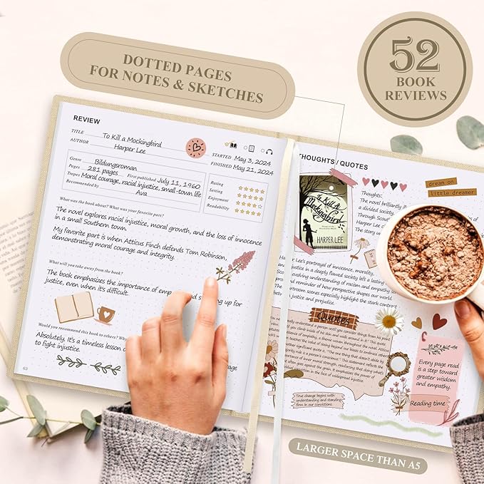 Lanpn Reading Journal Book Journal for Book Lovers Readers, 9.3" x 7.7" Book Tracker Journal, Linen Hardcover Reading Log Book with 52 Book Reviews, 158 Pages Reading Notebook Bookish Gifts (Pruple)