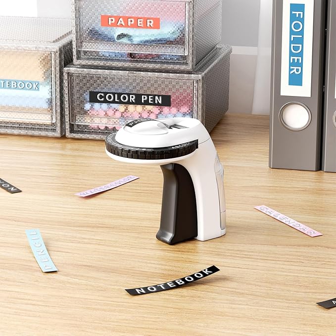 Vixic Embossing Label Maker Machine with Tapes, Vintage Retro Embossed Label Maker Punch, Old School Manual Embosser Labeler with 5 Rolls 3D 3/8" Emboss Black Tapes for Home DIY Kids School Items