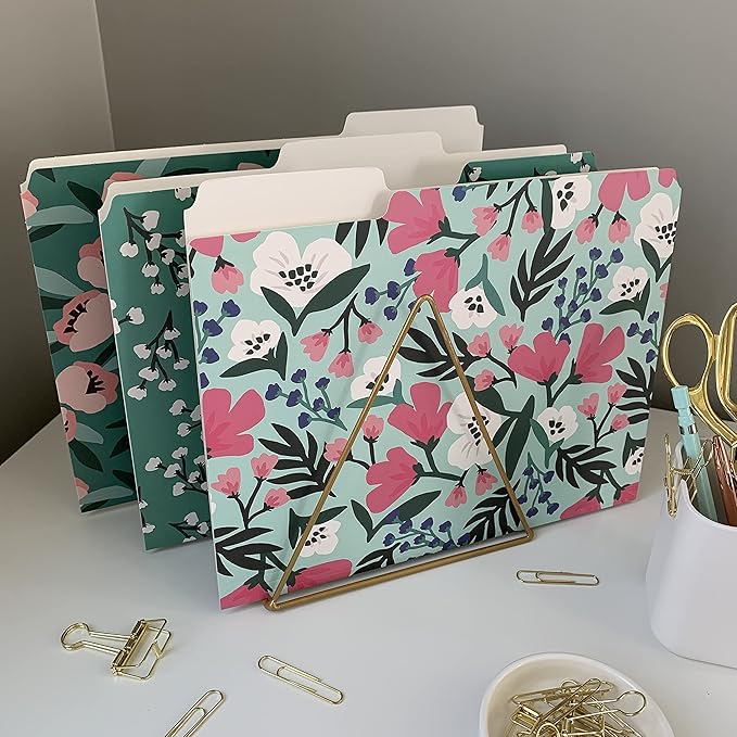 Cute File Folders, Set of 12 3-Tab Letter Size Decorative File Folders Boho Manilla 8.5 x 11 – Pretty Designer Home Office School Supplies (Blossom)