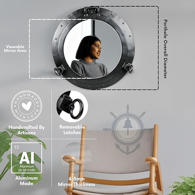 Nagina International Premium Vintage Antique Rustic Polished Aluminium Black Porthole (15 Inches) [B06XQJM626]