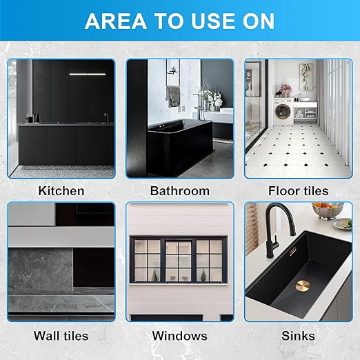 8Oz Black Waterproof Caulk & Seal Silicone Sealant, Wadities Tile Grout Repair Kit with Grout Remove Scraper, Shrink & Crack Proof for Bathroom, Shower, Kitchen, Floor (4Oz, Pack of 2)