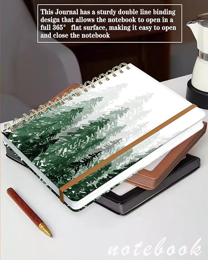 Spiral Journal Notebook for Women, Hardcover A5 College Ruled Notebook, 120 Pages, Thick Paper, Cute Lined Journal for School, Office & Work, 6 x 8.4 in(Green Tree Forest)