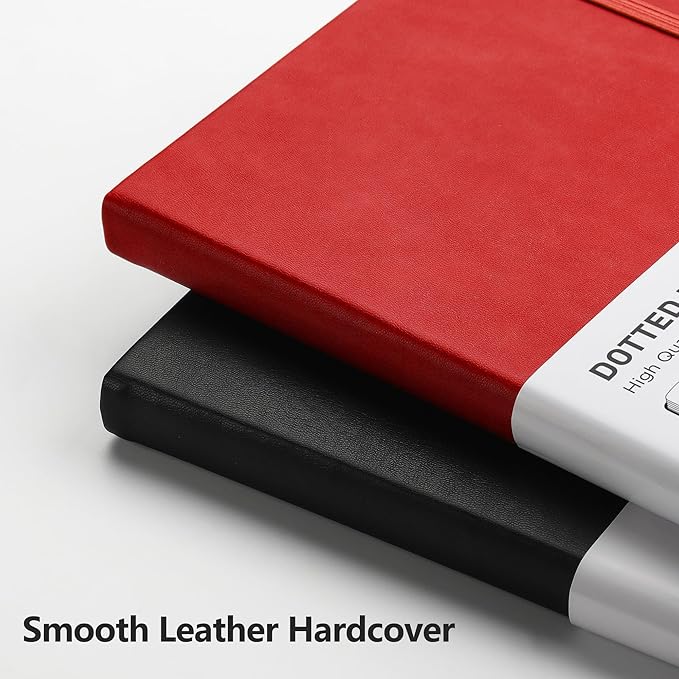 RETTACY Bullet Dotted Journal Notebook, 192 Pages, A5 Medium Size (5.7'' x 8.3''), Leather Hardcover, 100 GSM Thick Paper, for Bullet Journaling, Planning, Tracking (Red)