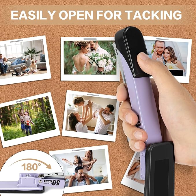 Deli Stapler Heavy Duty, Full Strip Staplers for Desk with 2000 Staples and Staple Remover, 50 Sheet Capacity, No Jam, Non-Slip Office Stapler with Staples for Office, Classroom, Purple