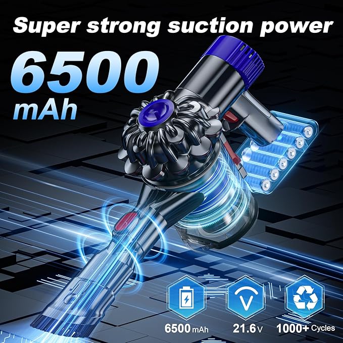 Becleanlife 6500mAh V6 Battery Replacement Compatible with Dyson V6 Animal/Absolute/Motorhead/Fluffy SV03 SV04 SV05 SV06 SV07 SV09 DC58 DC59 DC61 DC62 DC72 DC74 Vacuum Cleaner