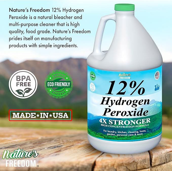 Nature's Freedom 12% Hydrogen Peroxide, Food Grade H2O2 and Purified Water Only, 1 Gallon Solution