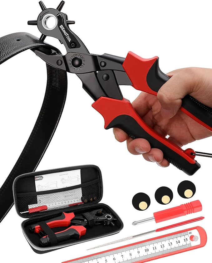 KingTool Leather Hole Punch Set, Super Heavy Duty Rotary Puncher, Multi Hole Sizes Maker Tool