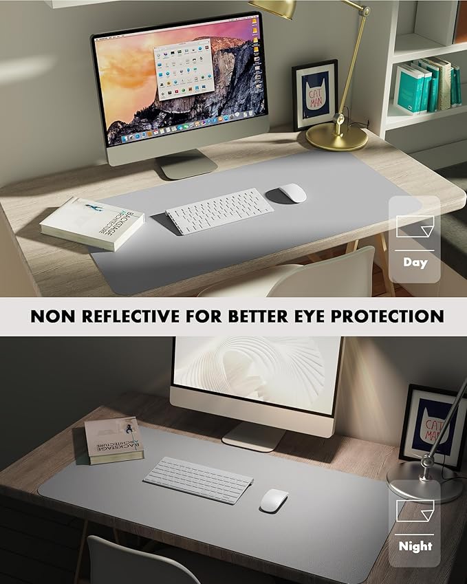 YSAGi Double-Sided Desk Pad, Leather Desk Mat, Eco Cork Desk Pad Protector, Large Mouse Pad for Desk, Waterproof Desk Blotter Pad, Desk Writing Pad for Office Work/Home (Grey+Cork, 47.2" x 23.6")