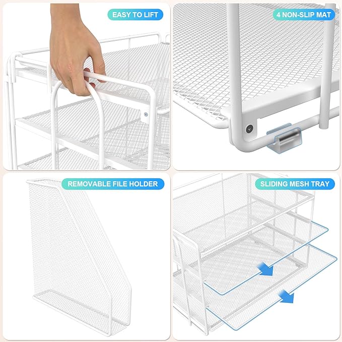 gianotter 4-Tier Paper Organizer With Magazine Holder, Desk Organizers and Accessories, White Desk Accessories, File Organizer for Office Supplies Storag(White)