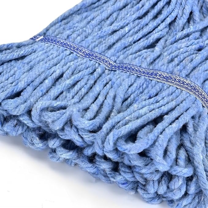Matthew Cleaning Heavy Duty Mop Head Commercial Replacement for General and Floor Cleaning, Wet Industrial Blue Cotton Looped End String Head Refill (Pack of 12) Blue