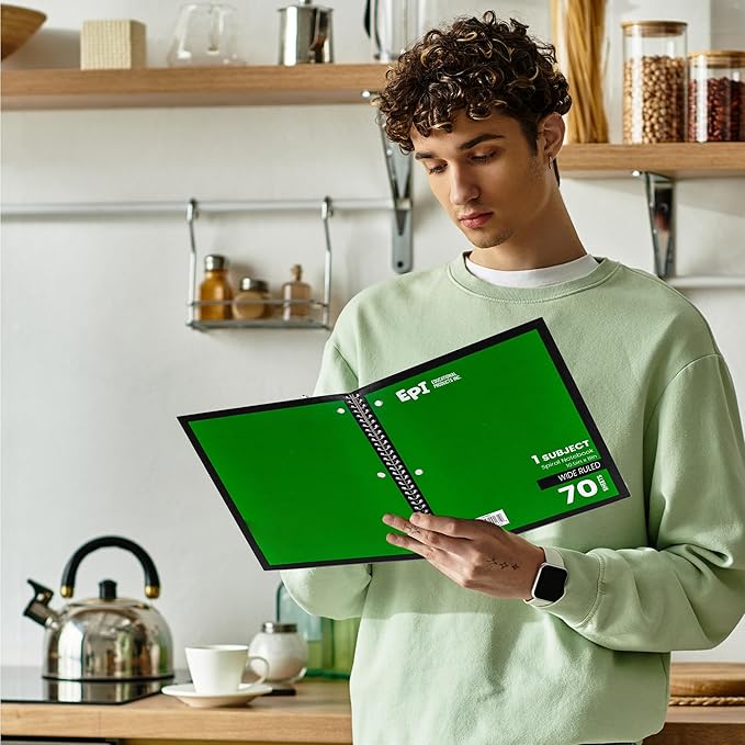 EPI Spiral Notebook | Wide - 70 Sheets, Durable Spiral Binding | 10.5 x 8 in | Classroom Supplies | School, Office, Note Taking, Journaling - 6 Pack