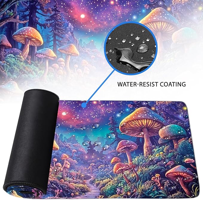 Large Gaming Mouse Pad, Mushroom Computer Mousepad Desk Mat, Birthday Gifts for Women Men Mushroom Lovers, Non-Slip Large Desk Decor Accessories for Keyboard and Mouse 11.8”x 31.4” XL