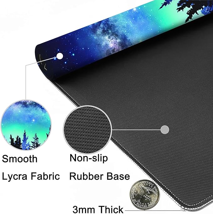 MIOAOSRT Desk Mat,Milky Way and Moon in Night Forest Large Gaming Mouse Pad with Stitched Edges,Non-Slip Computer Mouse Pad for Desk,Extended XXL Keyboard and Mouse Pad 35.4x15.75 in