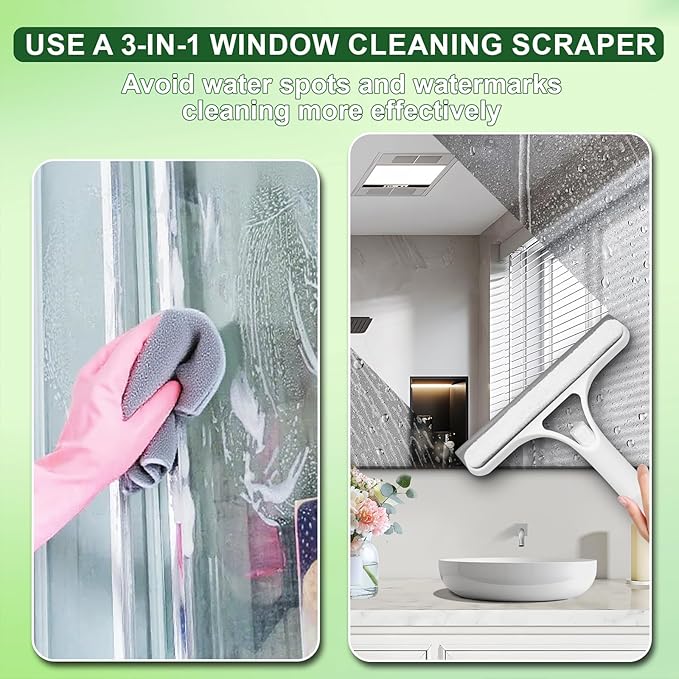 FZHZVVZPY 3 in 1 Window Cleaning Scraper, Window Squeegee with Sprayer, Window Cleaning Scraper for Windows, Walls, Car Windshields, Bathrooms, Kitchens, All-Purpose Window Cleaner Tool (White)