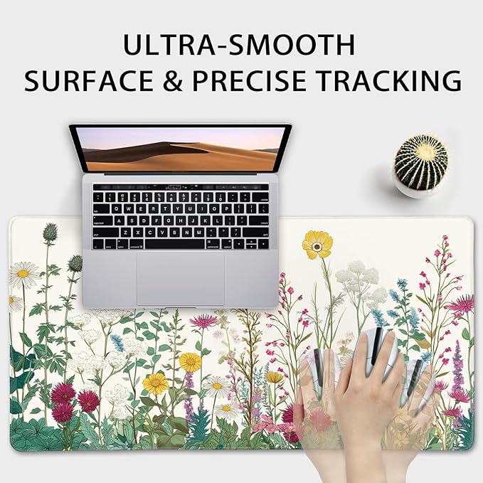 Wildflower Garden Large Gaming Mouse Pad 31.5"x15.7"｜ XXL Desk Mat, Non-Slip Rubber Base & Stitched Edges - Extended Waterproof Mousepad for PC/Laptop/Office/Home Decor