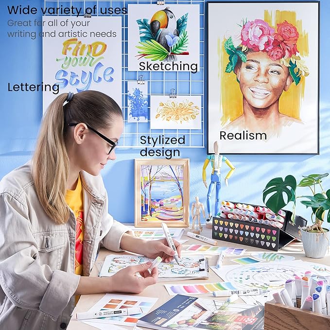 ARTEZA Alcohol Art Markers, Set of 36 Colors, Tropical Tones, Everblend Sketch Pens in Organizer Box, Dual Tips