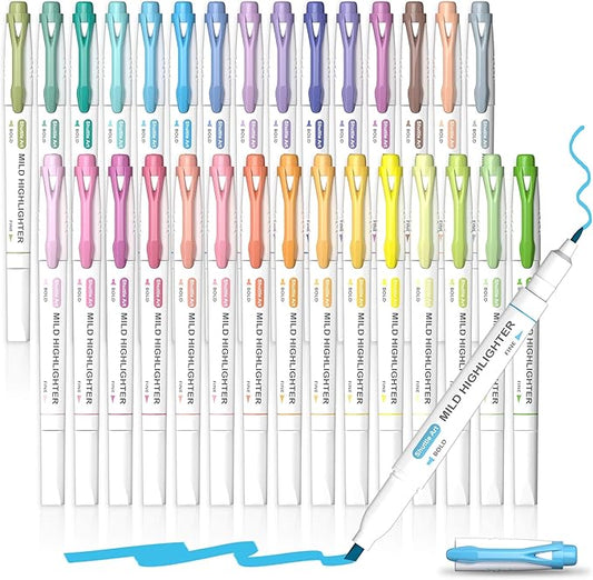 Shuttle Art 30 Colors Highlighters, Pastel Highlighter Pens Assorted Colors, Dual Tip Mild Color Highlighter Markers, Perfect for Teens, Kids and Adults Coloring, Underlining, Highlighting