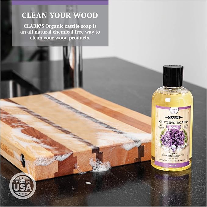 CLARK'S Cutting Board Organic Soap - Enriched with Lavender & Rosemary Oils - Cleaner for Butcher Block, Countertop and Utensils - Cleans and Restores Wood - Use Before Food Grade Mineral Oil