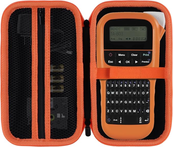 Storage Case Compatible with Brother P-Touch PTH110 / PTH111 Pro / PTE110 Portable Monochrome Label Maker (Black+Orange Zipper Case)