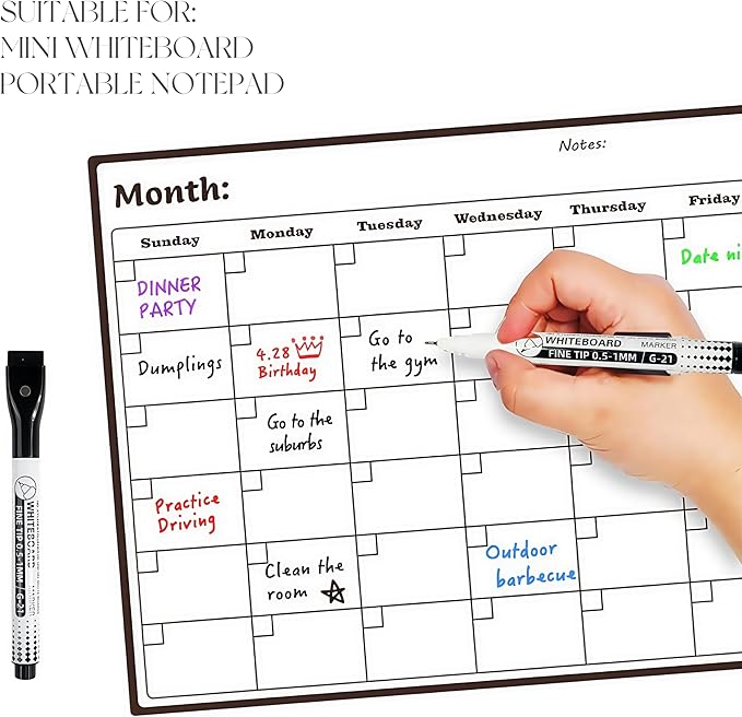 Dry Erase Markers Fine Tip,0.5mm Ultra Fine Dry Erase Markers,10 Colors Whiteboard Markers with Magnetic Eraser,Small Font Writing for Calendar Notebook Note Padg (Multicolor)