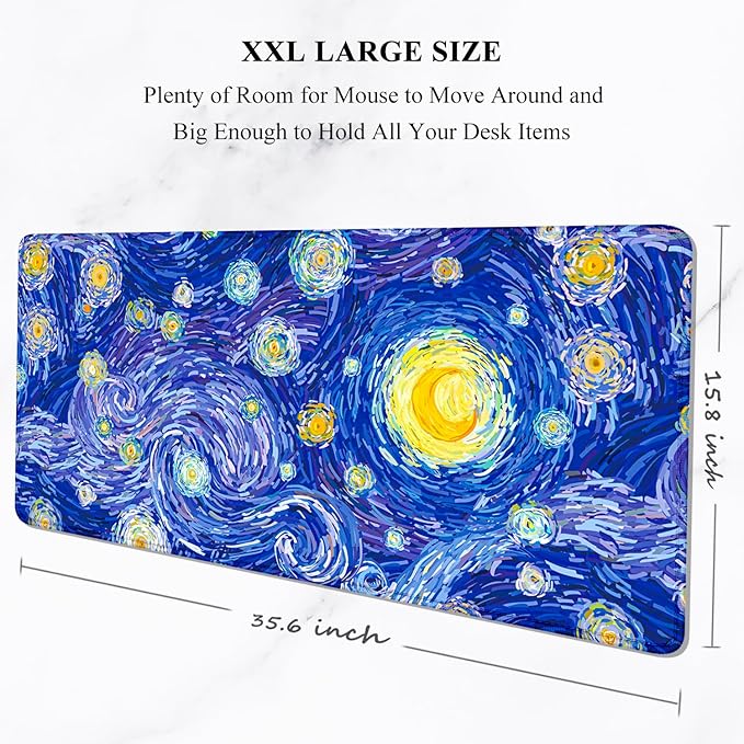Auhoahsil Desk Mouse Pad, Large Gaming Mousepad, XXL Desk Pad, Extended Long Superior Micro-Weave Cloth Non-Slip Rubber Big Computer Mouse Mat for Gamer, Office & Home, 35" x 15", Blue Starry Night