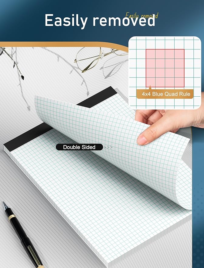 Grid Paper Pads 8.5 x 11, 3 Pack, 4x4 Blue Quad Graph Paper Pads 8.5 x 11, White Quadrille Pad, Easy Tears Off, Cardboard Backing, Grid Notebook 8-1/2" x 11", 70 GSM Graft Paper, 30 Sheets/Pad