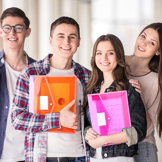 Epakh 3 Pack B4 Plastic Expanding File Folders Wallet for School Classroom Envelope File Folder Document Organizer Colorful Receipt Organizer with Snap Closure for Office (Pink Purple Orange)