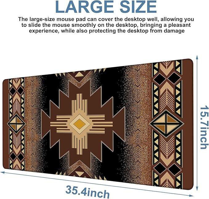 Large Mouse Pad Aztec Pattern Gaming Desk Pad Computer Keyboard Non-Slip Waterproof Mouse Mat with Rubber Base and Stitched Edges Entertainment Office Writing Desk Mat 35.4 x 15.7 Inches