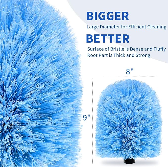 4 Pack Screw on Webster Cobweb Duster Head for Pole,Spider Web Remover Brush, Cobweb Duster Head Attachment,Fits Standard 3/4 inch Threaded Poles(Big, Blue)
