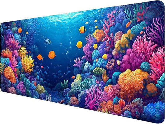 Ocean Fish Desk Pad Mouse Pad Colorful Cartoon Coral Fish Sea Mousepad XL Large Gaming Mouse Pad Laptop Keyboard Mat Desk Pad Office Home Decor for Women Girl 31.5"x11.8"