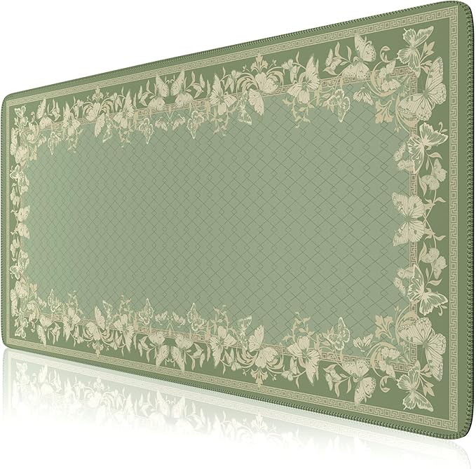 HAOCOO Light Green Desk Pad Mat, Desk Matt for Desktop with Edge Stitching, Non-Slip Mouse Pad Large, Cute Keyboard Mat for Gaming,Women Office