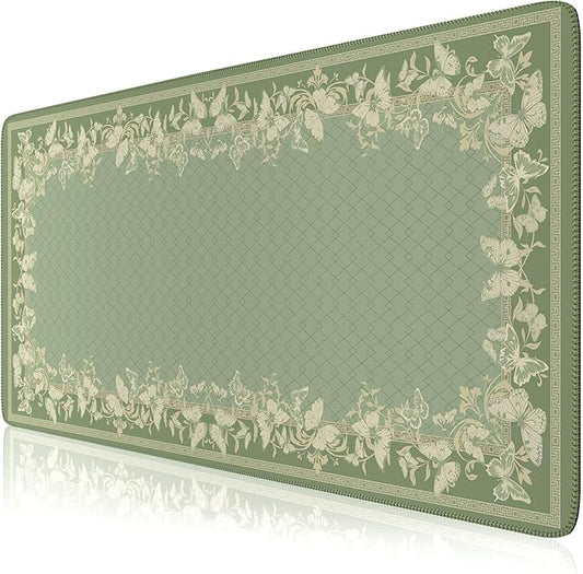 HAOCOO Light Green Desk Pad Mat, Desk Matt for Desktop with Edge Stitching, Non-Slip Mouse Pad Large, Cute Keyboard Mat for Gaming,Women Office