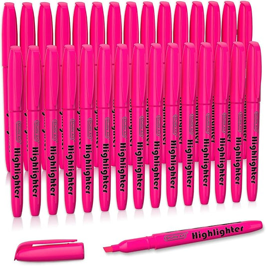 Shuttle Art Highlighters, 30 Pack Highlighters Bright Colors, Pink Colors Chisel Tip Dry-Quickly Non-Toxic Highlighter markers for Adults Kids Highlighting in the Home School Office