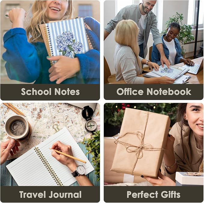 Wheatwin Blue Hydrangea Notebook Journal, Floral Hydrangea Gift for Women Girls, Blue Floral Notebooks Office Supplies Hardcover Spiral Notebook, 5.5x8.3 Inch