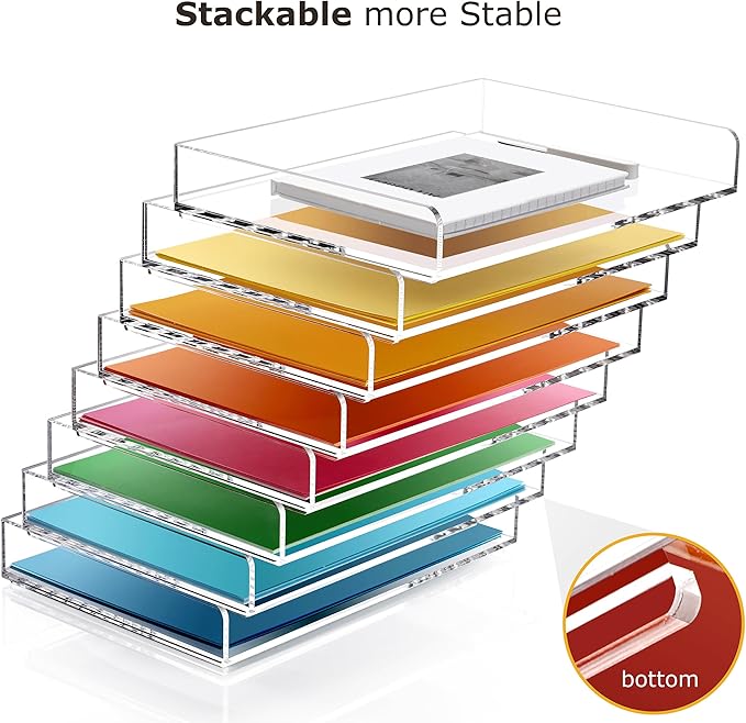 2-Tier Acrylic Stackable Letter Tray Paper Organizer Trays for Desk, Clear Horizontal File Paper Sorter, Office Supplies Accessories Storage for Letter/A4 Size Folders Documents 12.4inx8.86inx3.46in