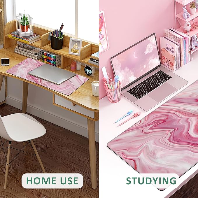 Large Mouse Pad Pink Marble Texture Extended Gaming Mouse Pad Non-Slip Desk Mat with Stitched Edge Laptop Computer Keyboard Mousepad for Office Home 35.4" x 15.7"