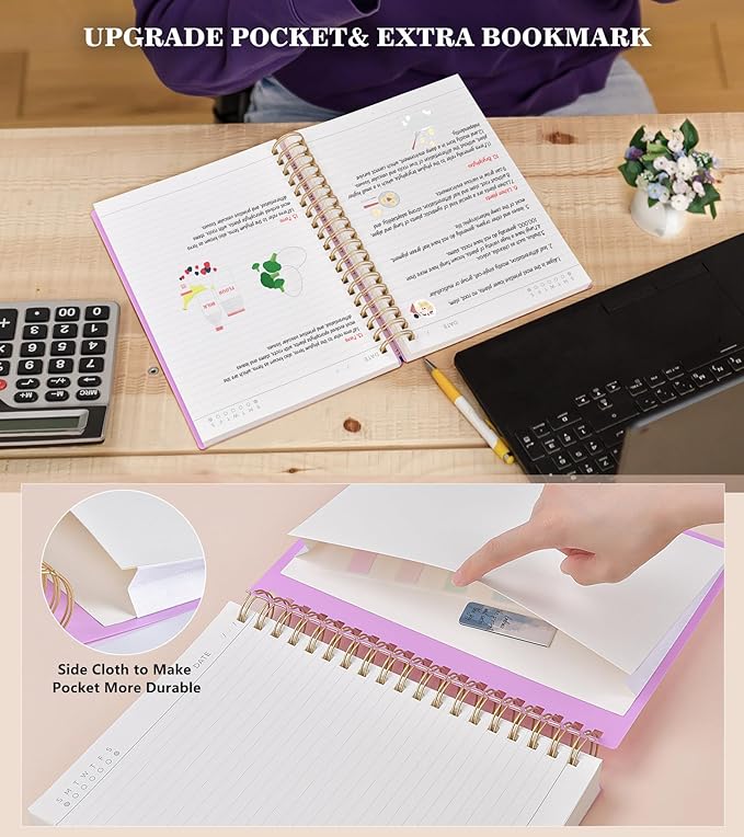 Spiral Notebook Journal,360 Pages College Ruled Notebooks,Lined Thick Journals for Women Men, A5 Thick Spiral Journal for Writing,100GSM Paper, Spiral Notebooks for Work School 5.5"x8.5" Purple