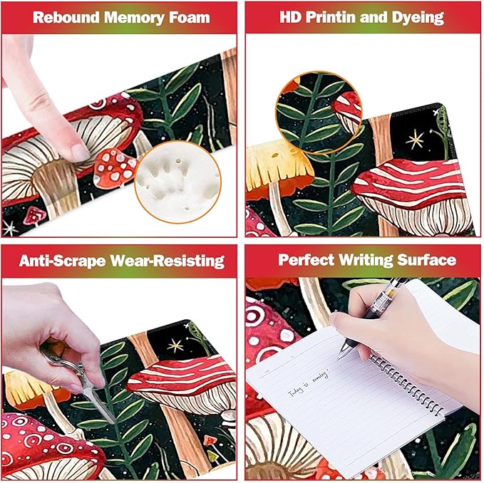 ARTSO Large Gaming Mouse Pad, Keyboard Wrist Rest Pad & Wrist Support Mousepad Set, Stitched Edge, Extended, Non-Slip Base, Memory Foam Desk Mat for Office, Home, Snail Mushroom