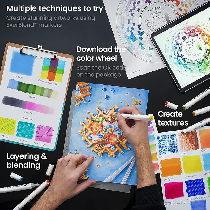 ARTEZA Alcohol Art Markers, Set of 36 Colors, Tropical Tones, Everblend Sketch Pens in Organizer Box, Dual Tips