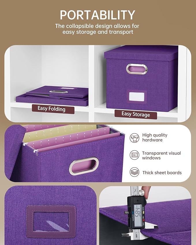Oterri File Organizer, File Box, File Cabinet for Letter File Folder Storage, Hanging File Organizer for Office/Decor/Home,Document Organizer, 1 Pack,Purple-Box Only